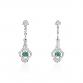 White Gold Diamond and Emerald Earrings